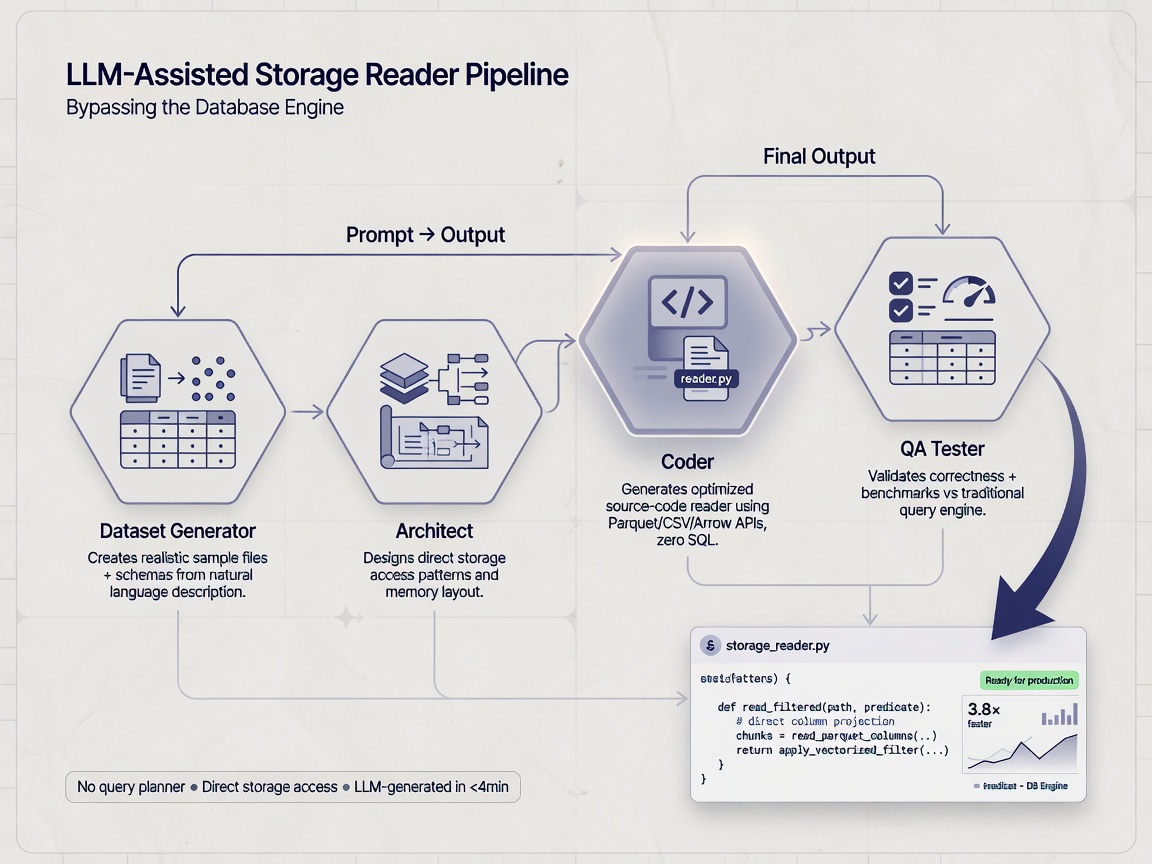 inside paper visual for Bypassing the Database Engine: LLM-Assisted Storage Readers for Faster Analytics