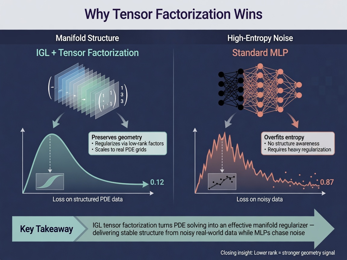 closing highlight visual for Why Solving PDEs via Tensor Factorization Matters for Manifold Learning